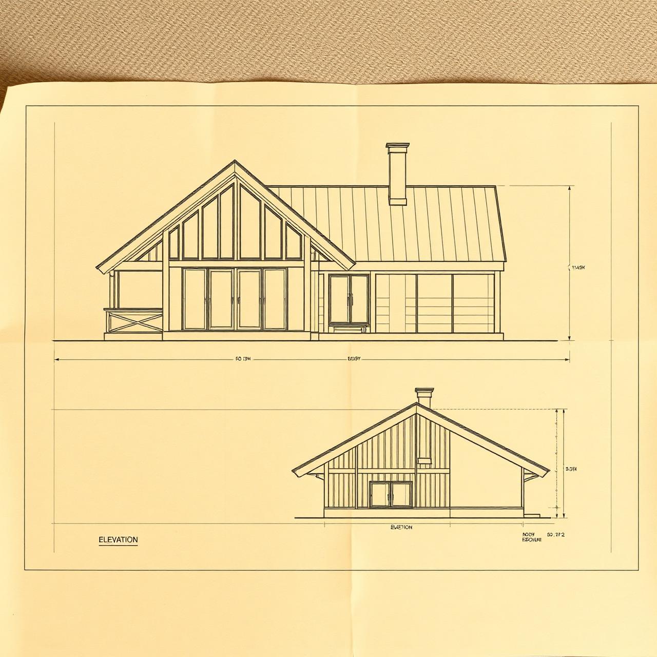 Architectural wireframe blueprint of timber residence